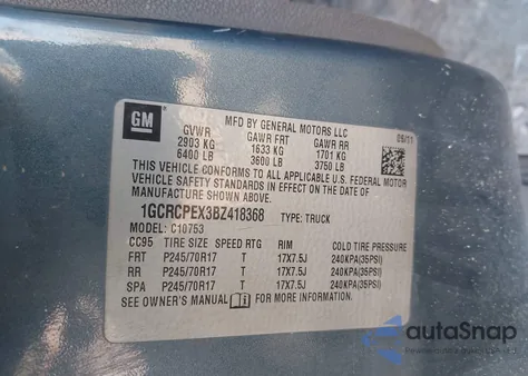 2011 Chevrolet Silverado 1500 Work Truck из США, поврежденный, VIN 1GCRCPEX3BZ418368